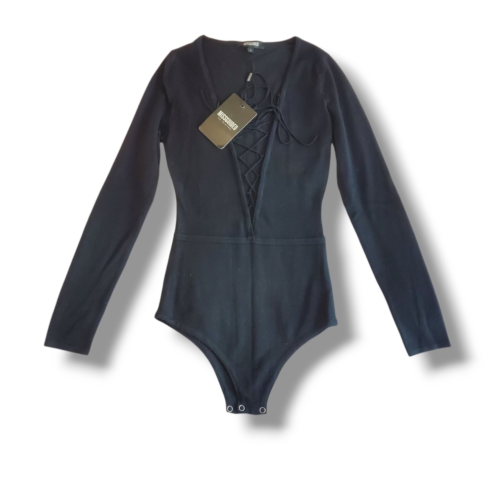 NWT MISSGUIDED Long Sleeve Bodysuit Top Black